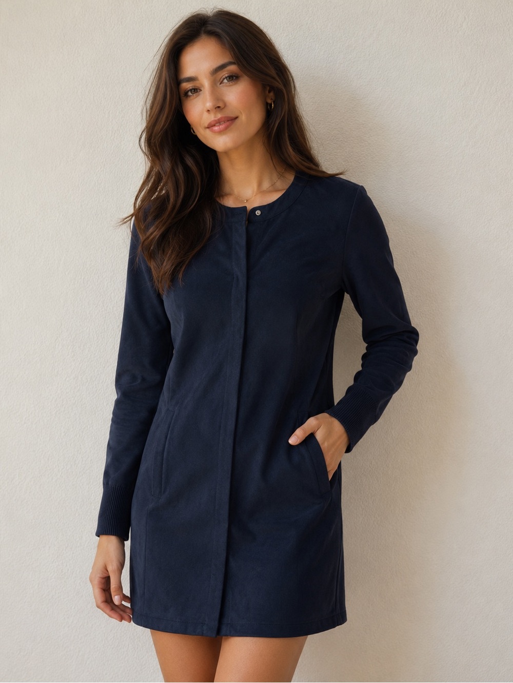 H by Halston Navy Long Sleeve Dress
